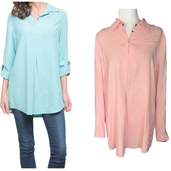 Tyler Boe Tina Silk Peach Blush Pink Tunic Blouse - L - Picture 1 of 10